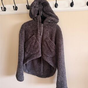 Gymshark Cozy Sherpa Hoodie Jacket - Dark Charcoal - Small